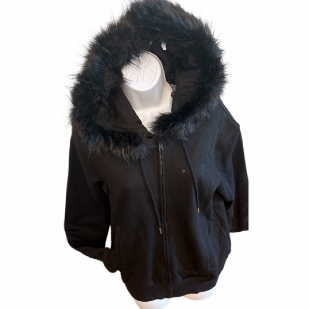 Opening Ceremony Black Zip Up Hoodie w/ Faux Fur Women’s Med